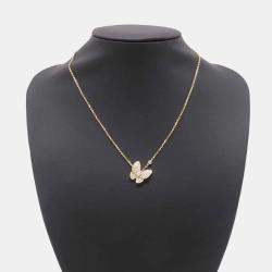 Pre Owned Van Cleef & Arpels 18K Yellow Gold and Diamond Two Butterfly Pendant Necklace