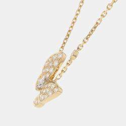 Pre Owned Van Cleef & Arpels 18K Yellow Gold and Diamond Two Butterfly Pendant Necklace