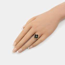 Van Cleef & Arpels Vintage Alhambra 18K Yellow Gold, Diamond, Onyx Ring EU 50.5