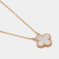 Pre Owned Van Cleef & Arpels Vintage Alhambra Mother of Pearl 18k Yellow Gold Necklace