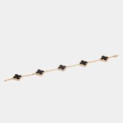 Van Cleef & Arpels Vintage Alhambra Onyx 18k Yellow Gold 5 Motif Station Bracelet