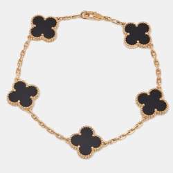 Van Cleef & Arpels Vintage Alhambra Onyx 18k Yellow Gold 5 Motif Station Bracelet
