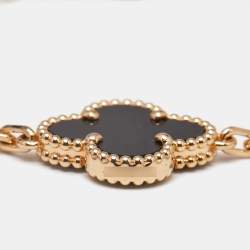 Van Cleef & Arpels Vintage Alhambra Onyx 18k Yellow Gold 5 Motif Station Bracelet