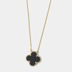 Van Cleef & Arpels 18K Yellow Gold Black Onyx Single Motif Vintage Alhambra Necklace