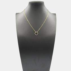 Van Cleef & Arpels 18K Yellow Gold Black Onyx Single Motif Vintage Alhambra Necklace