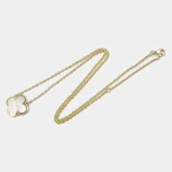 Van Cleef & Arpels 18K Yellow Gold Mother of Pearl Single Motif Pure Alhambra Necklace