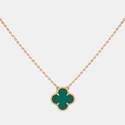 Van Cleef & Arpels Vintage Alhambra Malachite 18k Yellow Gold Necklace