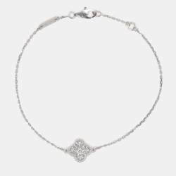 Van Cleef & Arpels 18K White Gold Sweet Alhambra Diamond Single Motif Station Bracelet