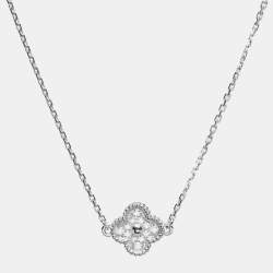 Van Cleef & Arpels 18K White Gold Sweet Alhambra Diamond Single Motif Station Bracelet