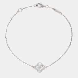 Van Cleef & Arpels 18K White Gold Sweet Alhambra Diamond Single Motif Station Bracelet