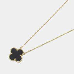 Van Cleef & Arpels 18K Yellow Gold and Onyx Vintage Alhambra Pendant Necklace