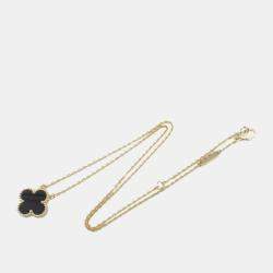 Van Cleef & Arpels 18K Yellow Gold and Onyx Vintage Alhambra Pendant Necklace