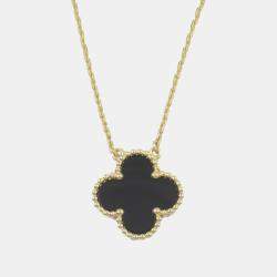 Van Cleef & Arpels 18K Yellow Gold and Onyx Vintage Alhambra Pendant Necklace