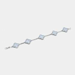 Van Cleef & Arpels Vintage Alhambra Chalcedony 18K White Gold 5 Motif Station Bracelet