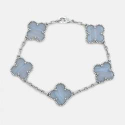Van Cleef & Arpels Vintage Alhambra Chalcedony 18K White Gold 5 Motif Station Bracelet