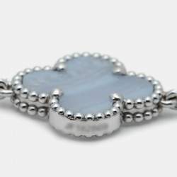 Van Cleef & Arpels Vintage Alhambra Chalcedony 18K White Gold 5 Motif Station Bracelet