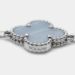 Van Cleef & Arpels Vintage Alhambra Chalcedony 18K White Gold 5 Motif Station Bracelet
