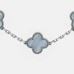 Van Cleef & Arpels Vintage Alhambra Chalcedony 18K White Gold 5 Motif Station Bracelet