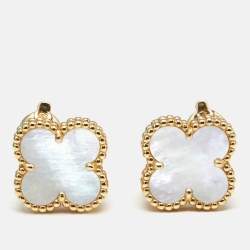 Van Cleef & Arpels Vintage Alhambra Mother of Pearl 18k Yellow Gold Earrings