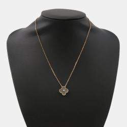 Van Cleef & Arpels 18K Rose Gold Obsidian Diamond 2023 Holiday Vintage Alhambra Pendant Necklace