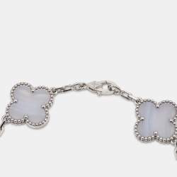 Pre Owned Van Cleef & Arpels Vintage Alhambra Chalcedony 5 Motif 18k White Gold Station Bracelet