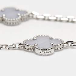 Pre Owned Van Cleef & Arpels Vintage Alhambra Chalcedony 5 Motif 18k White Gold Station Bracelet