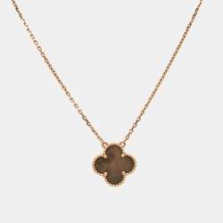 Van Cleef & Arpels Vintage Alhambra Grey Mother of Pearl 18k Rose Gold Necklace