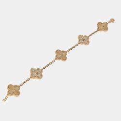 Van Cleef & Arpels 18K Yellow Gold and Diamond Vintage Alhambra 5 Motifs Bracelet