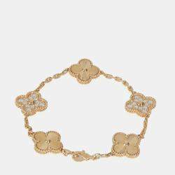 Van Cleef & Arpels 18K Yellow Gold and Diamond Vintage Alhambra 5 Motifs Bracelet