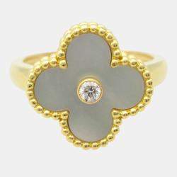 Van Cleef & Arpels Vintage Alhambra Yellow Gold, Diamond, Mother of Pearl Ring EU 54