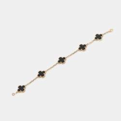 Van Cleef & Arpels Vintage Alhambra Onyx 5 Motif 18K Yellow Gold Bracelet