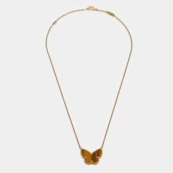 Van Cleef & Arpels Lucky Alhambra Tiger's Eye 18k Yellow Gold Necklace