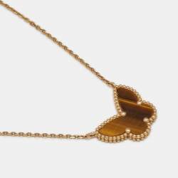 Van Cleef & Arpels Lucky Alhambra Tiger's Eye 18k Yellow Gold Necklace