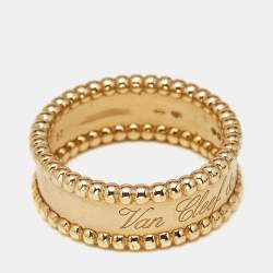 Pre Owned Van Cleef & Arpels Perlée Signature 18k Yellow Gold Ring Size 57