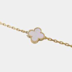 Pre Owned Van Cleef & Arpels Lucky Alhambra 18K Yellow Gold Mother of Pearl Malachite Carnelian Tiger Eye 12 Motif Bracelet