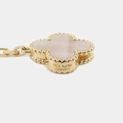 Pre Owned Van Cleef & Arpels Lucky Alhambra 18K Yellow Gold Mother of Pearl Malachite Carnelian Tiger Eye 12 Motif Bracelet
