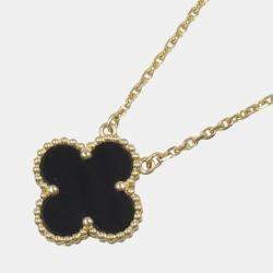 Pre Owned Van Cleef & Arpels Vintage Alhambra 18K Yellow Gold Onyx Necklace