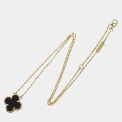 Pre Owned Van Cleef & Arpels Vintage Alhambra 18K Yellow Gold Onyx Necklace