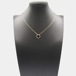 Pre Owned Van Cleef & Arpels Vintage Alhambra 18K Yellow Gold Onyx Necklace