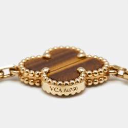 Pre Owned Van Cleef & Arpels Vintage Alhambra Tiger's Eye 18k Yellow Gold 5 Motif Station Bracelet