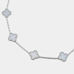 Pre Owned قلادة فان كليف أند أربلز فينتدج ألامبرا 10 حليات عقيق أبيض 18 ذهب أبيض عيار 18 