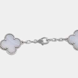 Pre Owned قلادة فان كليف أند أربلز فينتدج ألامبرا 10 حليات عقيق أبيض 18 ذهب أبيض عيار 18 