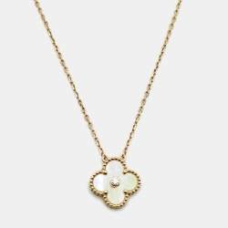 Pre Owned Van Cleef & Arpels Vintage Alhambra Yellow Mother of Pearl Diamond 18k Yellow Gold 2018 Holiday Necklace