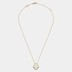 Pre Owned Van Cleef & Arpels Vintage Alhambra Yellow Mother of Pearl Diamond 18k Yellow Gold 2018 Holiday Necklace