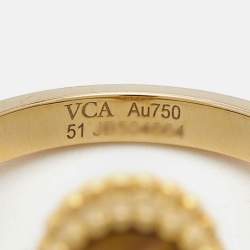 Pre Owned Van Cleef & Arpels Vintage Alhambra Tiger Eye Diamond 18k Yellow Gold Ring Size 51