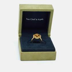 Pre Owned Van Cleef & Arpels Vintage Alhambra Tiger Eye Diamond 18k Yellow Gold Ring Size 51