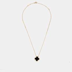 Pre Owned Van Cleef & Arpels Vintage Alhambra Onyx 18k Yellow Gold Pendant Necklace