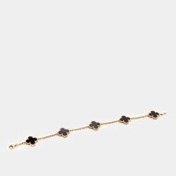 Pre Owned Van Cleef & Arpels Vintage Alhambra Onyx 18k Yellow Gold 5 Motif Station Bracelet