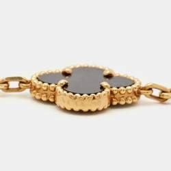 Pre Owned Van Cleef & Arpels Vintage Alhambra Onyx 18k Yellow Gold 5 Motif Station Bracelet