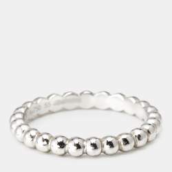 Pre Owned Van Cleef & Arpels Perlée 18k White Gold Medium Model Ring Size 55